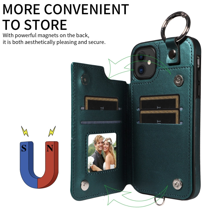 For iPhone 11 Rhombic Texture Card Bag Phone Case with Short Lanyard