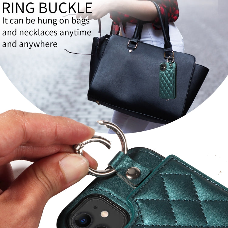 For iPhone 11 Rhombic Texture Card Bag Phone Case with Short Lanyard