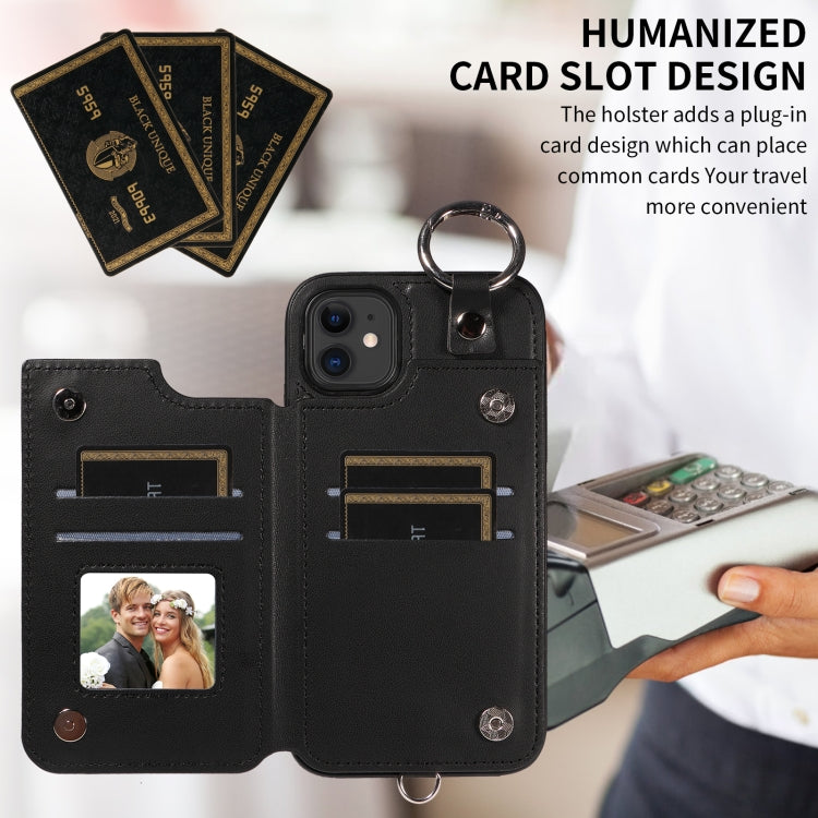 For iPhone 11 Rhombic Texture Card Bag Phone Case with Short Lanyard