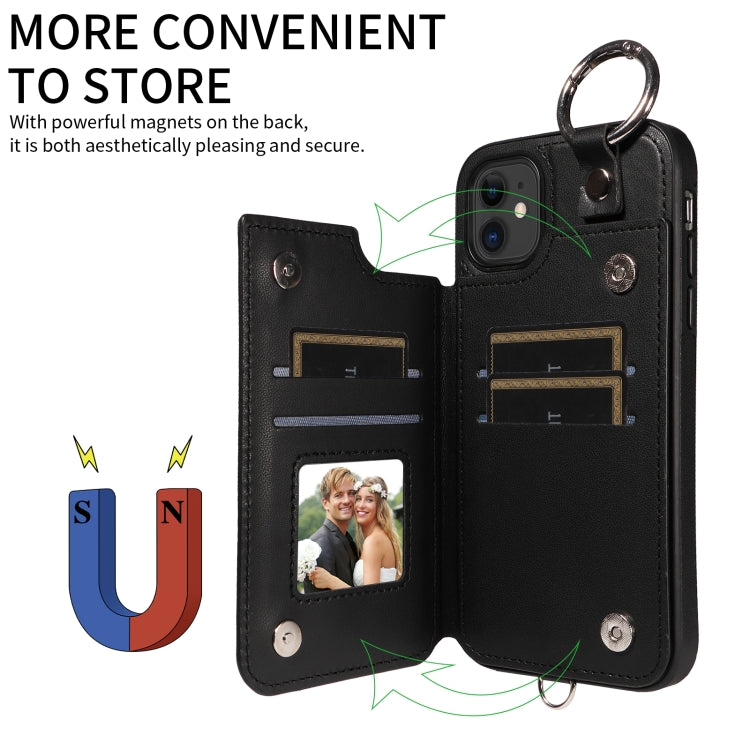 For iPhone 11 Rhombic Texture Card Bag Phone Case with Short Lanyard