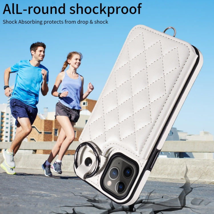 For iPhone 11 Pro Rhombic Texture Card Bag Phone Case with Short Lanyard