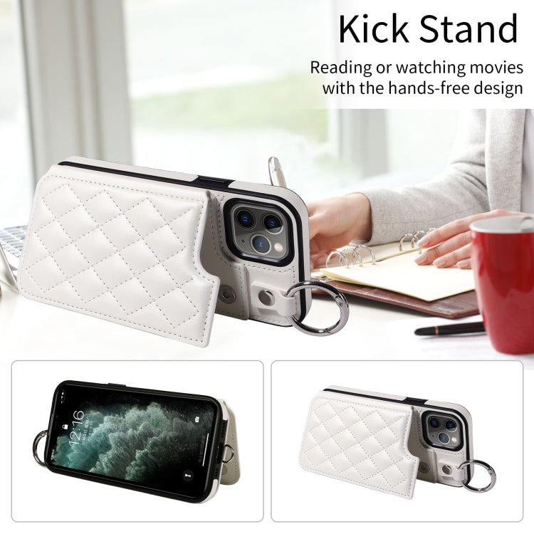 For iPhone 11 Pro Rhombic Texture Card Bag Phone Case with Short Lanyard