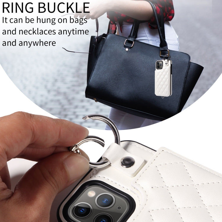 For iPhone 11 Pro Rhombic Texture Card Bag Phone Case with Short Lanyard