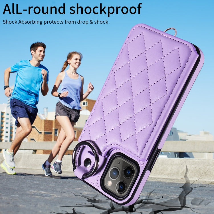 For iPhone 11 Pro Rhombic Texture Card Bag Phone Case with Short Lanyard