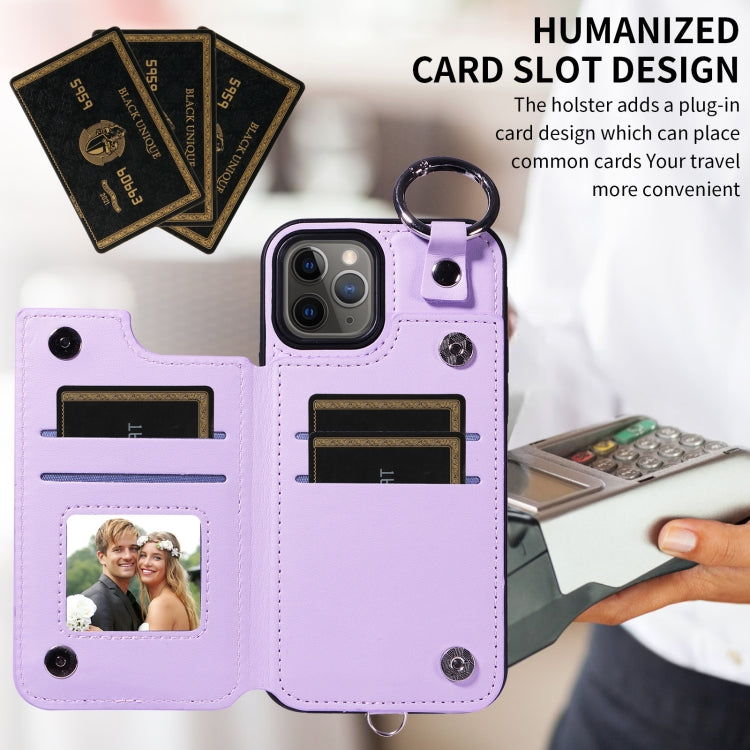 For iPhone 11 Pro Rhombic Texture Card Bag Phone Case with Short Lanyard