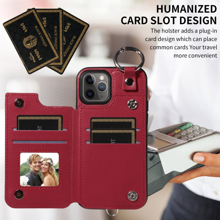 For iPhone 11 Pro Rhombic Texture Card Bag Phone Case with Short Lanyard