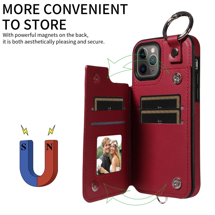 For iPhone 11 Pro Rhombic Texture Card Bag Phone Case with Short Lanyard