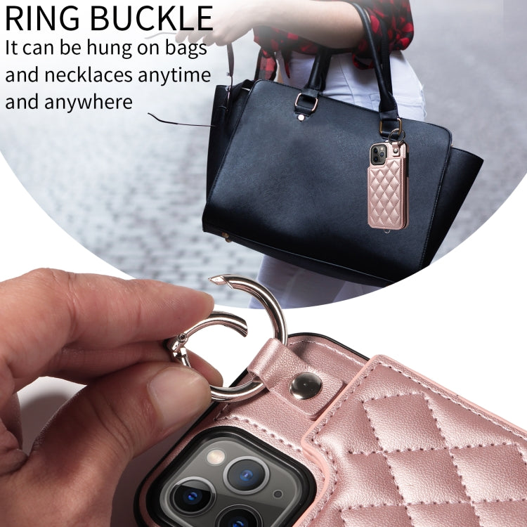 For iPhone 11 Pro Rhombic Texture Card Bag Phone Case with Short Lanyard