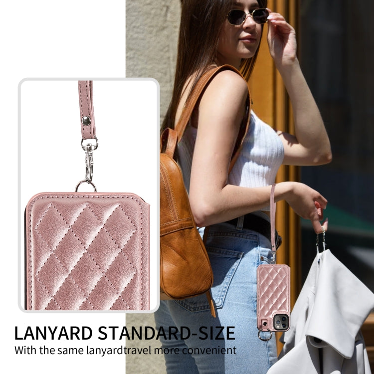 For iPhone 11 Pro Rhombic Texture Card Bag Phone Case with Short Lanyard