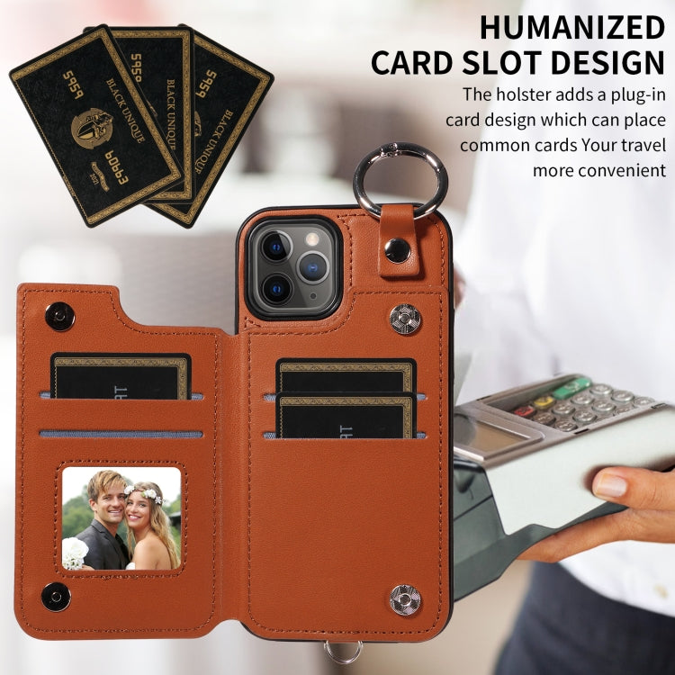 For iPhone 11 Pro Rhombic Texture Card Bag Phone Case with Short Lanyard