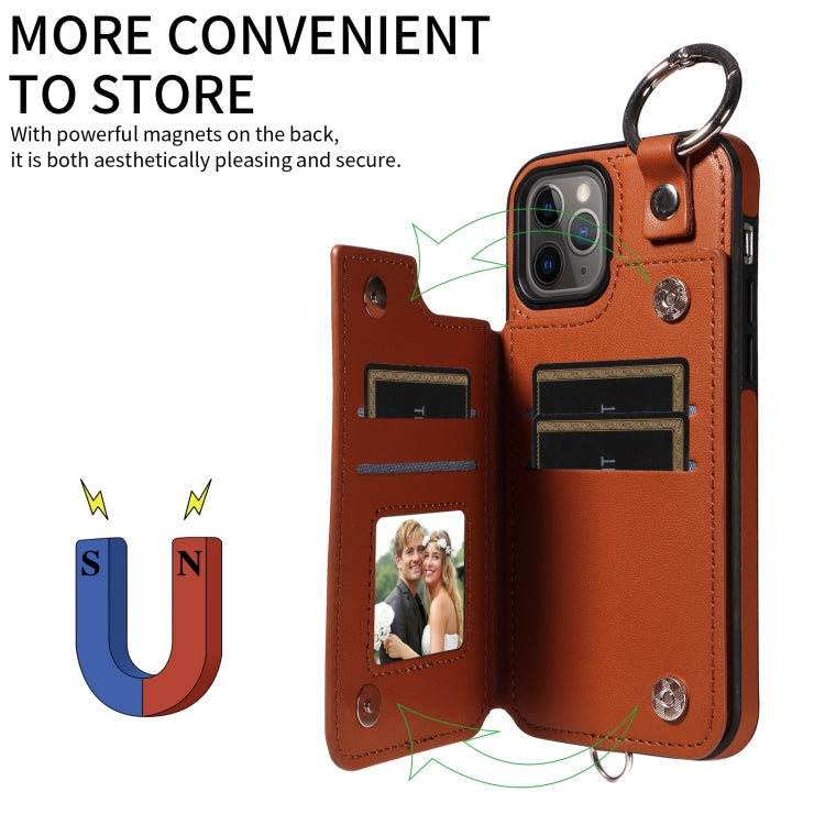 For iPhone 11 Pro Rhombic Texture Card Bag Phone Case with Short Lanyard