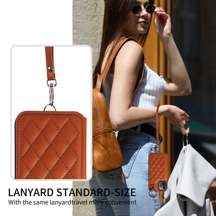 For iPhone 11 Pro Rhombic Texture Card Bag Phone Case with Short Lanyard