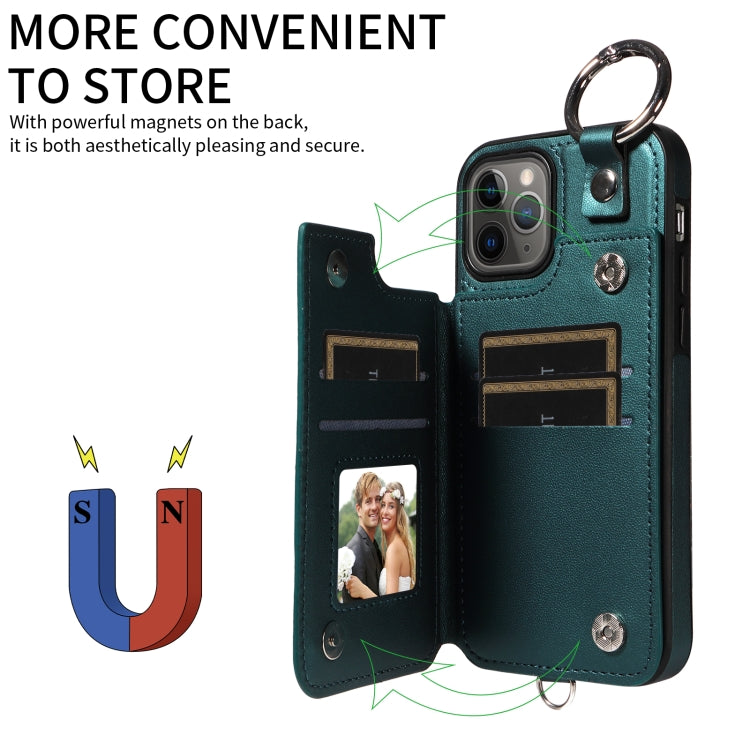 For iPhone 11 Pro Rhombic Texture Card Bag Phone Case with Short Lanyard
