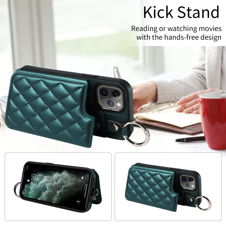 For iPhone 11 Pro Rhombic Texture Card Bag Phone Case with Short Lanyard