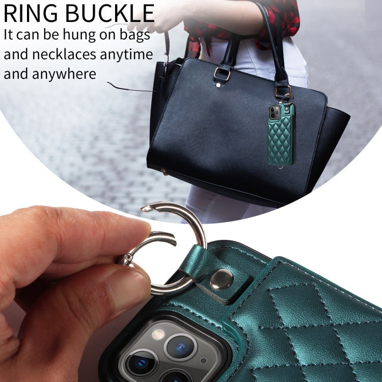 For iPhone 11 Pro Rhombic Texture Card Bag Phone Case with Short Lanyard