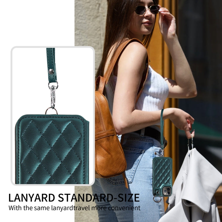 For iPhone 11 Pro Rhombic Texture Card Bag Phone Case with Short Lanyard