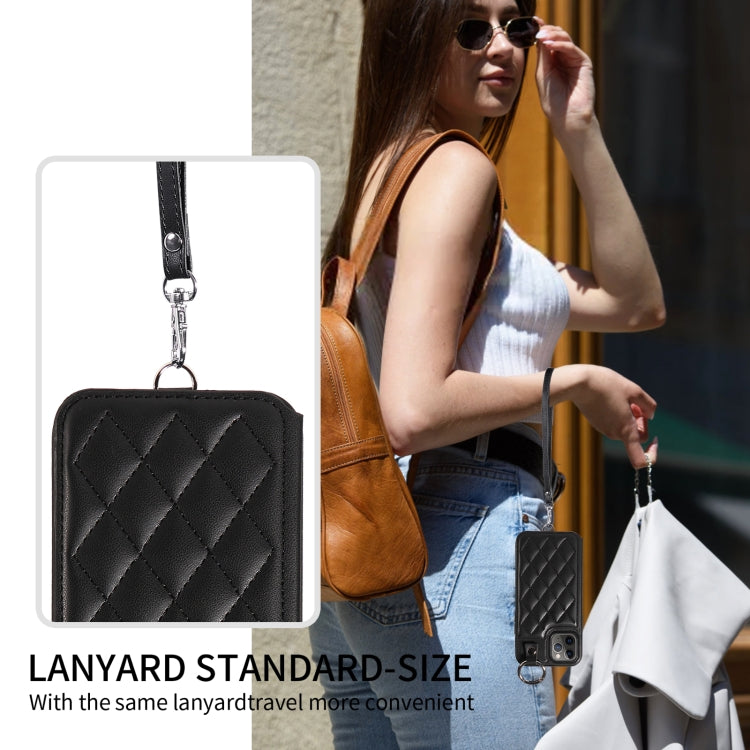 For iPhone 11 Pro Rhombic Texture Card Bag Phone Case with Short Lanyard