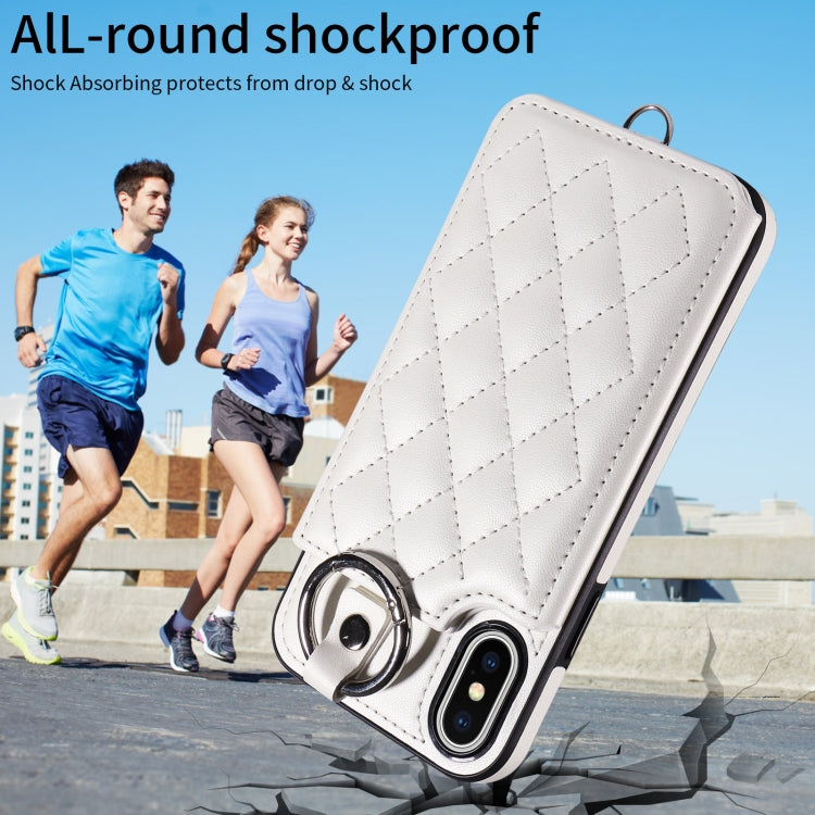 For iPhone XS / X Rhombic Texture Card Bag Phone Case with Short Lanyard