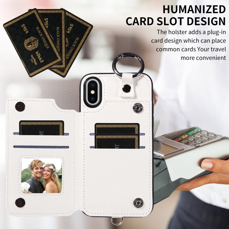 For iPhone XS / X Rhombic Texture Card Bag Phone Case with Short Lanyard