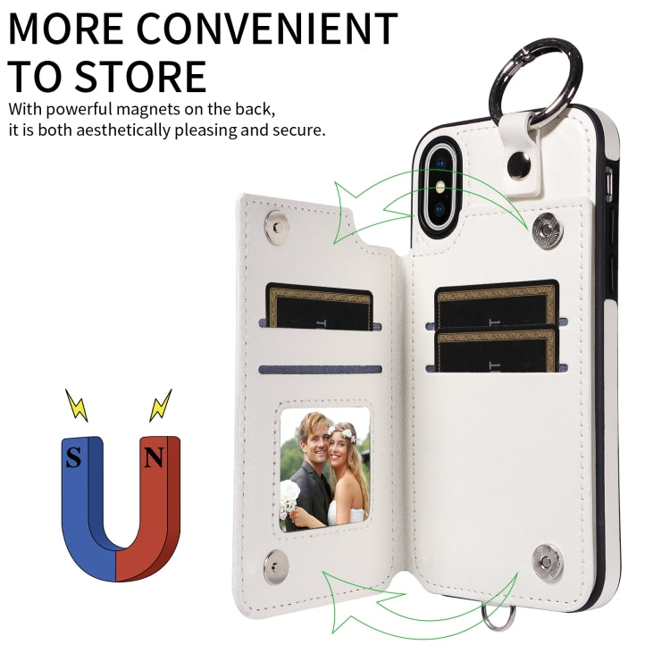 For iPhone XS / X Rhombic Texture Card Bag Phone Case with Short Lanyard
