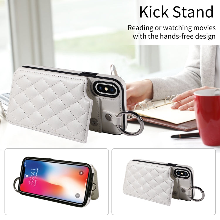 For iPhone XS / X Rhombic Texture Card Bag Phone Case with Short Lanyard