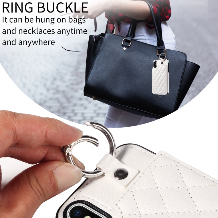 For iPhone XS / X Rhombic Texture Card Bag Phone Case with Short Lanyard