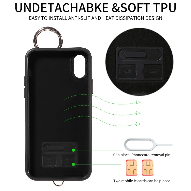 For iPhone XS / X Rhombic Texture Card Bag Phone Case with Short Lanyard
