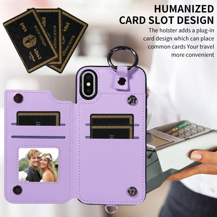 For iPhone XS / X Rhombic Texture Card Bag Phone Case with Short Lanyard