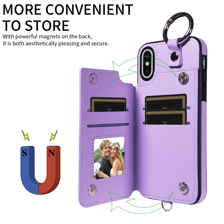 For iPhone XS / X Rhombic Texture Card Bag Phone Case with Short Lanyard