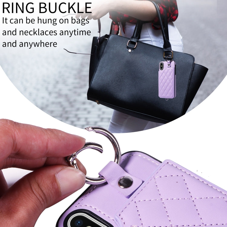 For iPhone XS / X Rhombic Texture Card Bag Phone Case with Short Lanyard