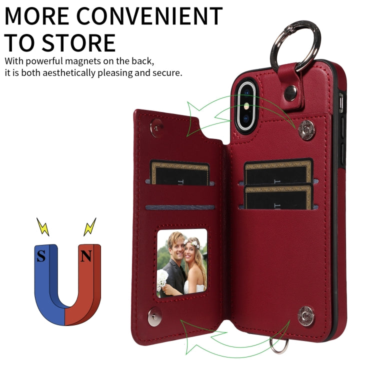 For iPhone XS / X Rhombic Texture Card Bag Phone Case with Short Lanyard