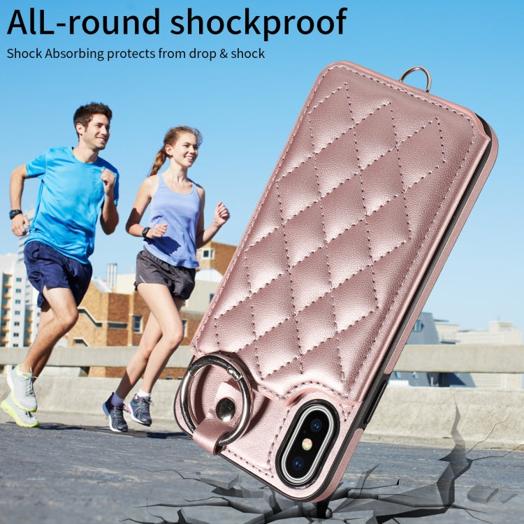 For iPhone XS / X Rhombic Texture Card Bag Phone Case with Short Lanyard
