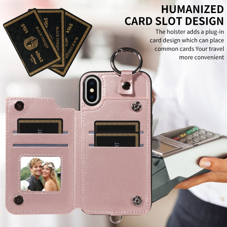 For iPhone XS / X Rhombic Texture Card Bag Phone Case with Short Lanyard