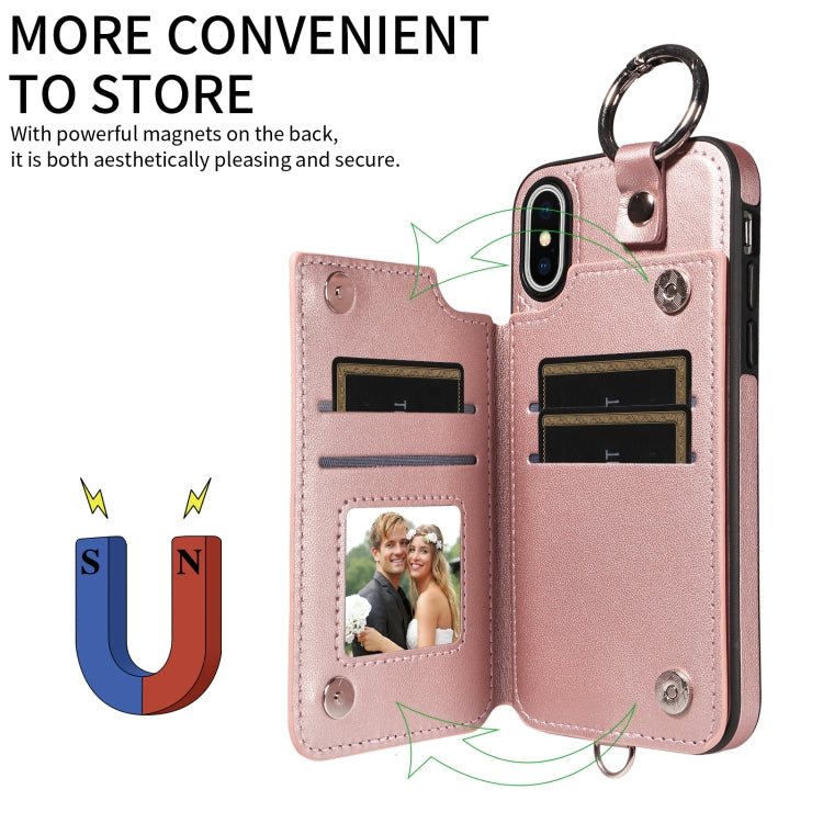 For iPhone XS / X Rhombic Texture Card Bag Phone Case with Short Lanyard