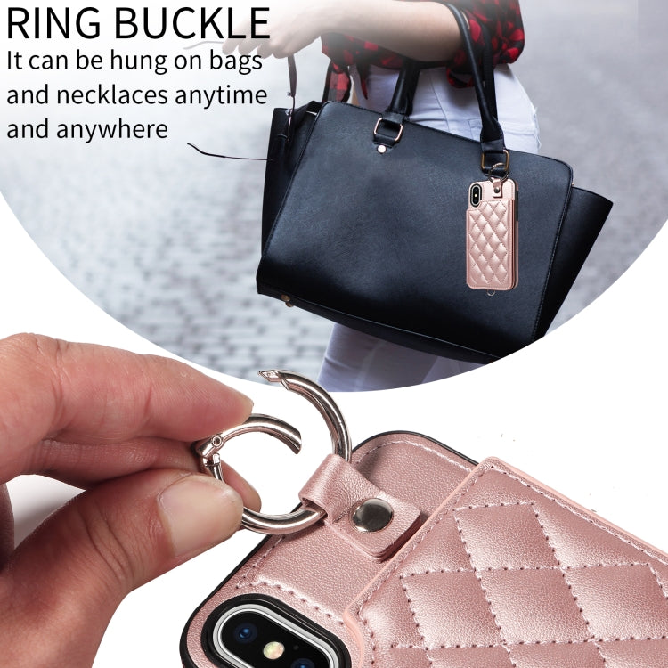 For iPhone XS / X Rhombic Texture Card Bag Phone Case with Short Lanyard