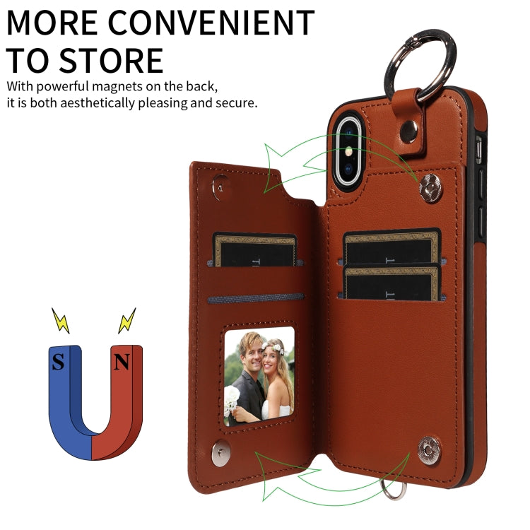 For iPhone XS / X Rhombic Texture Card Bag Phone Case with Short Lanyard