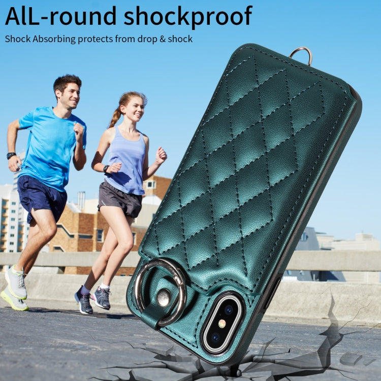 For iPhone XS / X Rhombic Texture Card Bag Phone Case with Short Lanyard