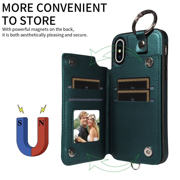 For iPhone XS / X Rhombic Texture Card Bag Phone Case with Short Lanyard