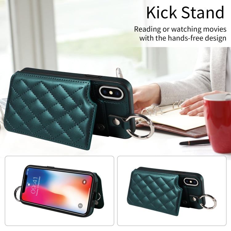 For iPhone XS / X Rhombic Texture Card Bag Phone Case with Short Lanyard