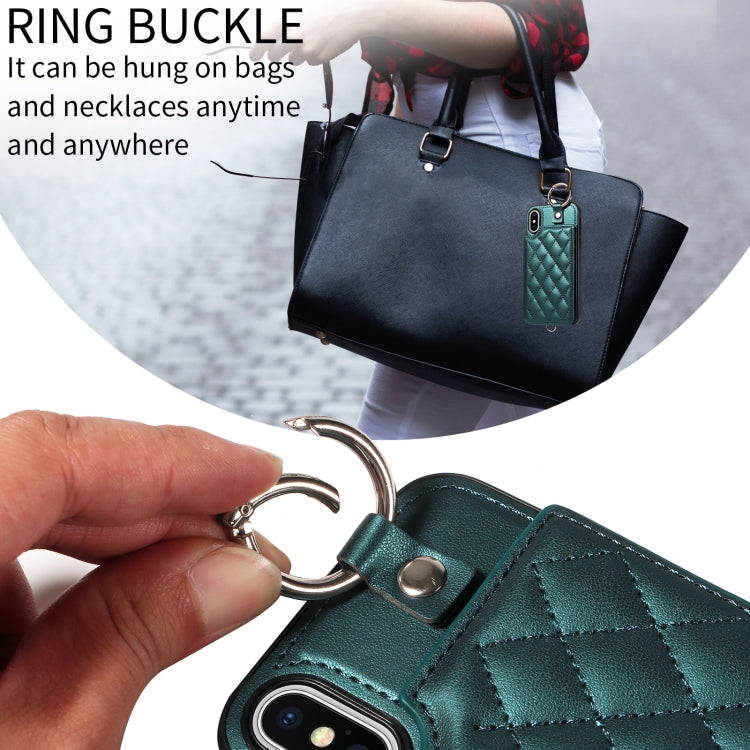 For iPhone XS / X Rhombic Texture Card Bag Phone Case with Short Lanyard