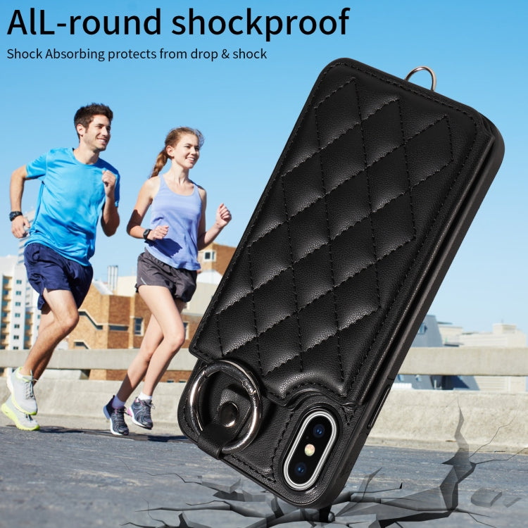 For iPhone XS / X Rhombic Texture Card Bag Phone Case with Short Lanyard