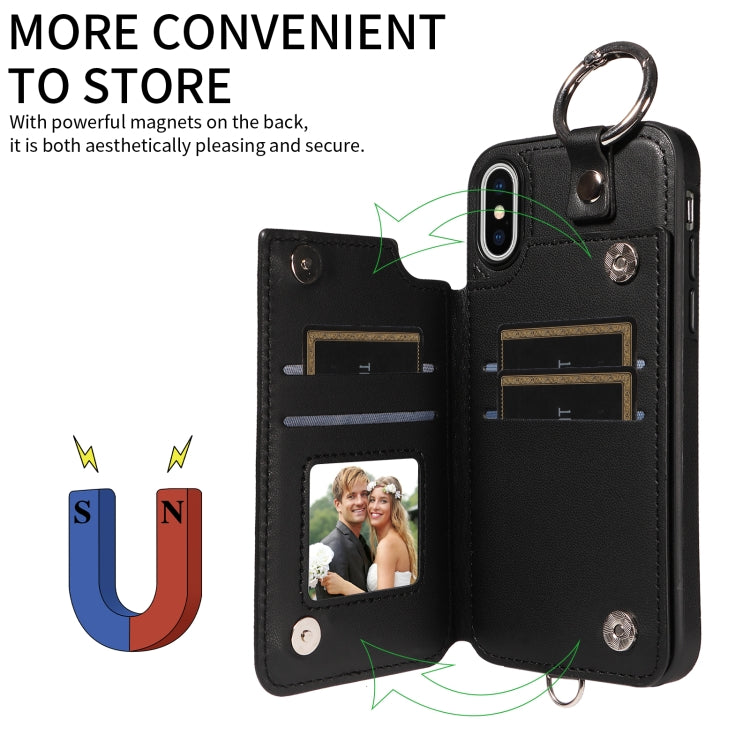 For iPhone XS / X Rhombic Texture Card Bag Phone Case with Short Lanyard