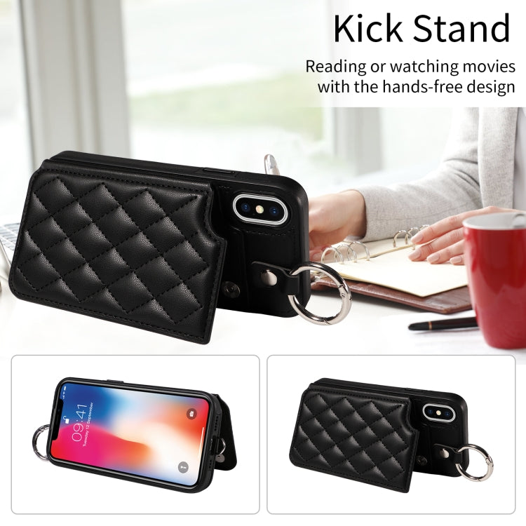 For iPhone XS / X Rhombic Texture Card Bag Phone Case with Short Lanyard