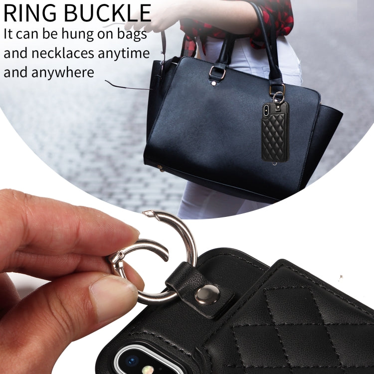 For iPhone XS / X Rhombic Texture Card Bag Phone Case with Short Lanyard
