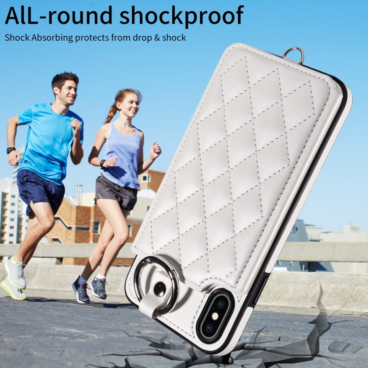 For iPhone XS Max Rhombic Texture Card Bag Phone Case with Short Lanyard