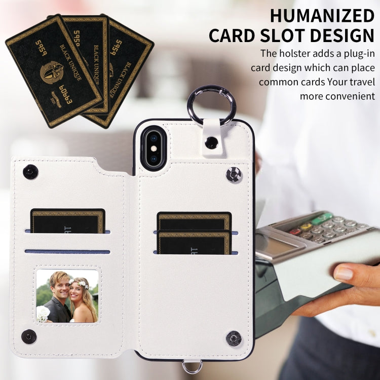 For iPhone XS Max Rhombic Texture Card Bag Phone Case with Short Lanyard
