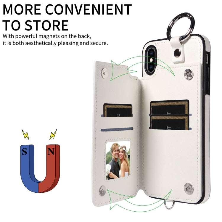 For iPhone XS Max Rhombic Texture Card Bag Phone Case with Short Lanyard