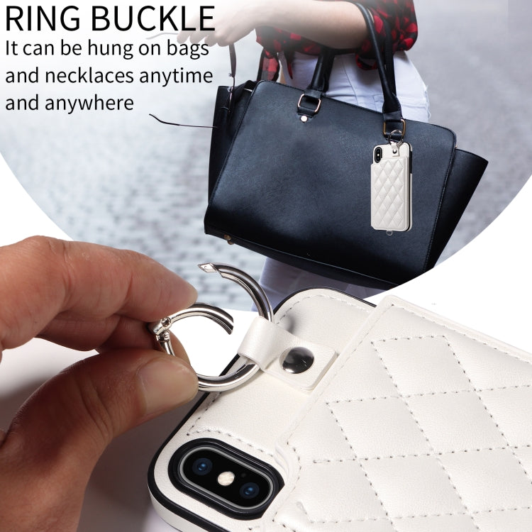For iPhone XS Max Rhombic Texture Card Bag Phone Case with Short Lanyard