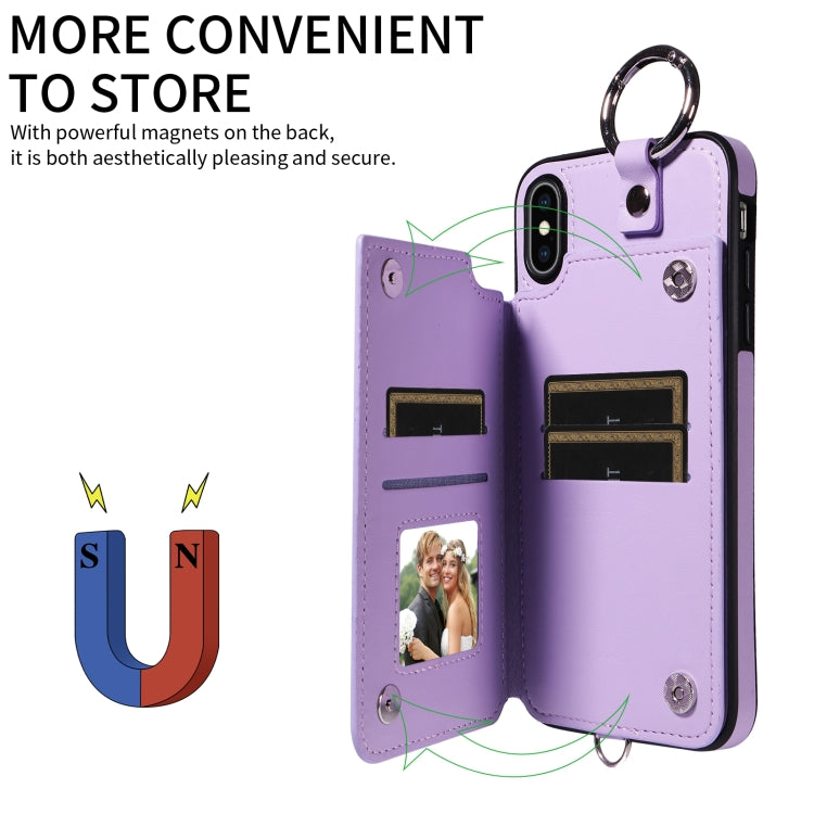For iPhone XS Max Rhombic Texture Card Bag Phone Case with Short Lanyard