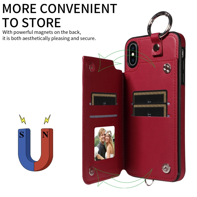 For iPhone XS Max Rhombic Texture Card Bag Phone Case with Short Lanyard